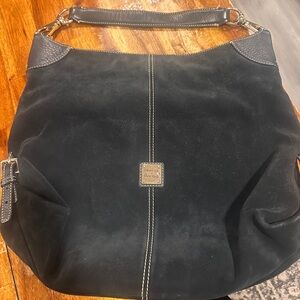 Dooney & Bourke Black Suede Shoulder Hobo with Leather Trim